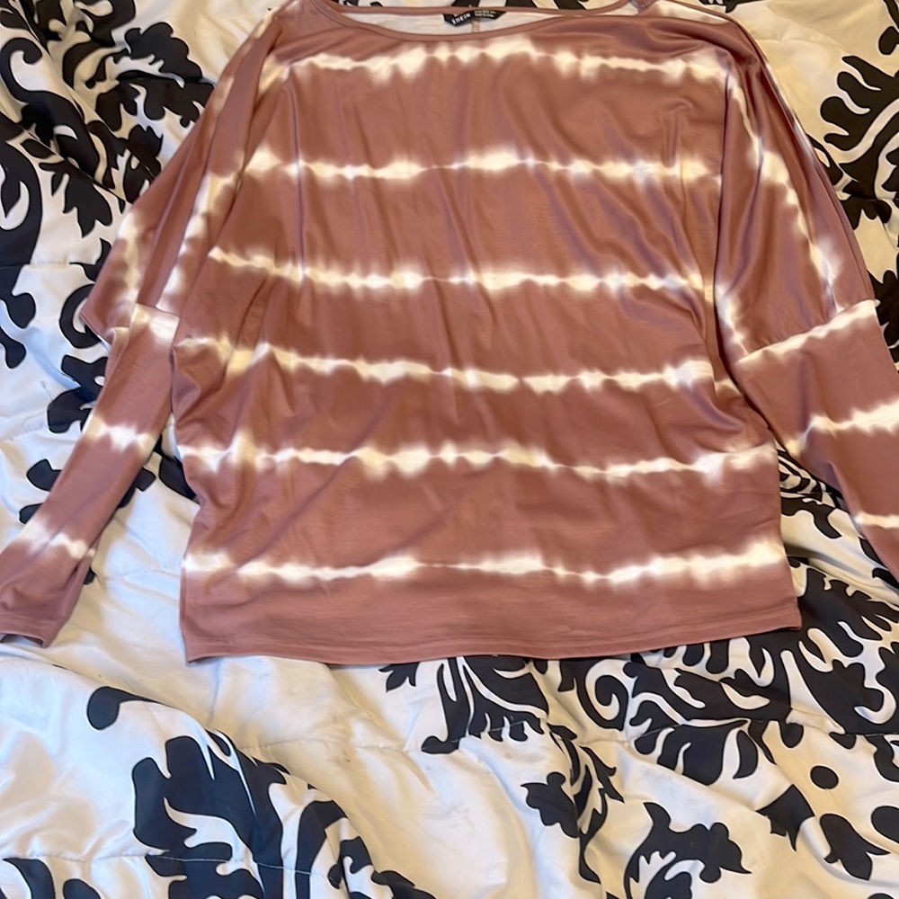 Long sleeve loose fitting shirt, pink&white stripes, Size Medium, Shein